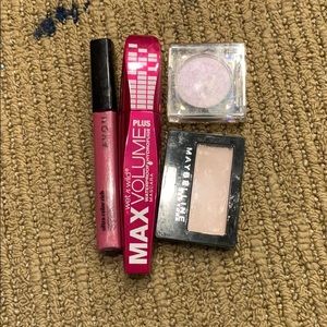 2 single eyeshadows one lipgloss and one mascara